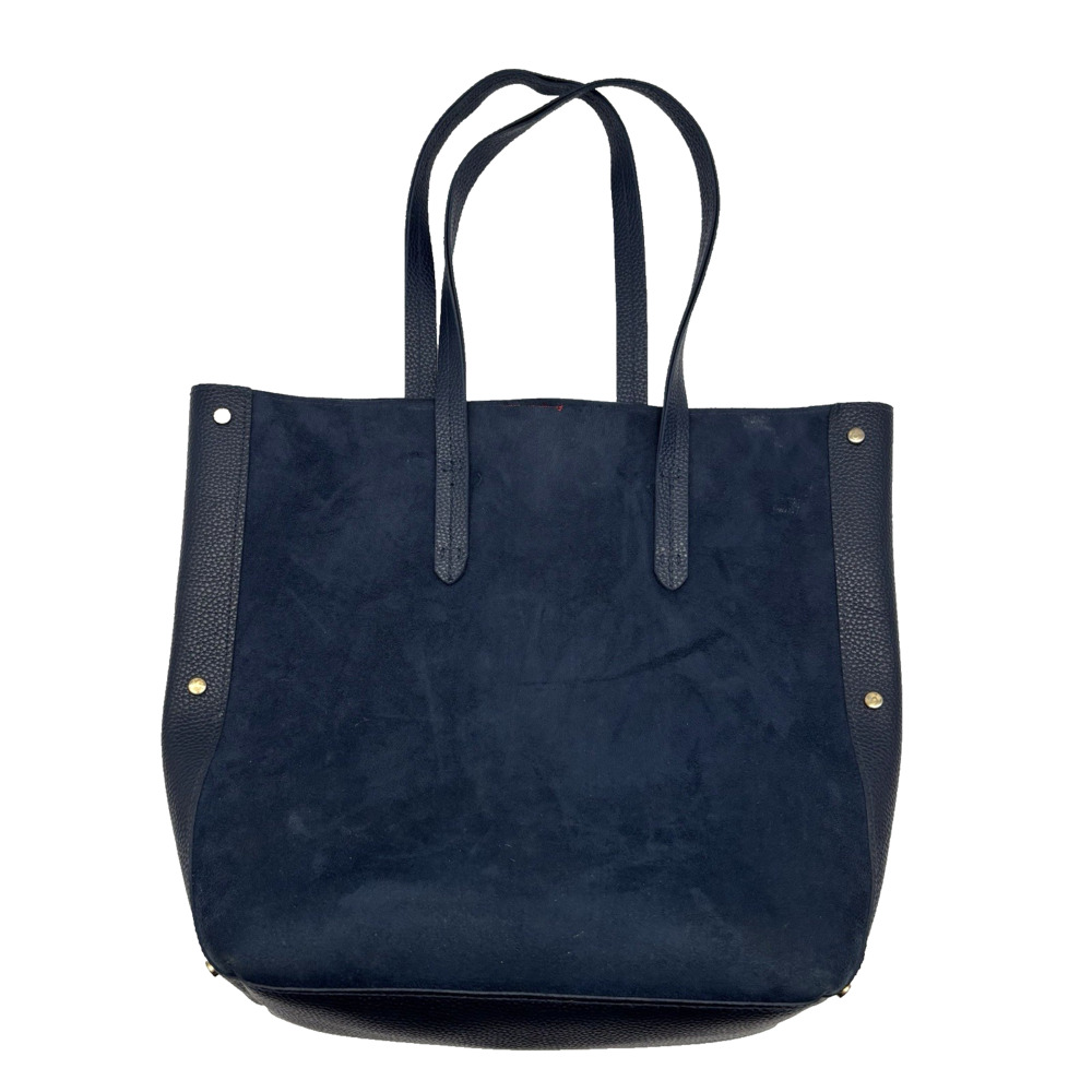 Ulta Beauty Navy Genuine Suede and Pebbled Leather Bucket Studded Tote 16x14x5"